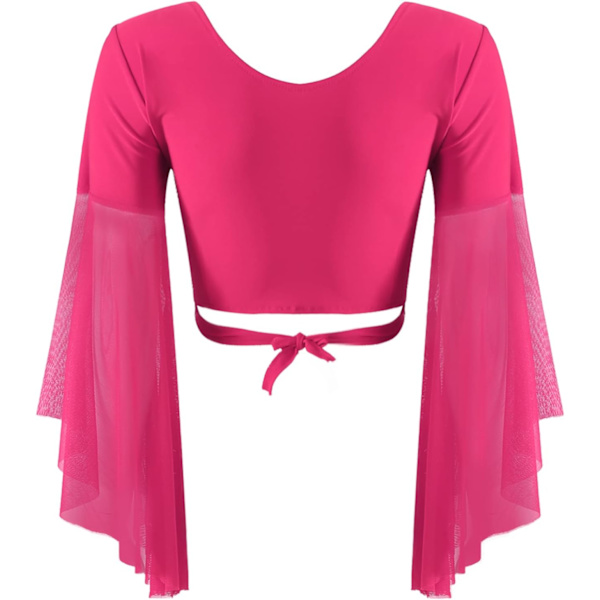 Kvinners magedans-kjolesett mage tyll flare ermet topp med chiffon danseskjørt hot rosa en størrelse hot rosa en størrelse