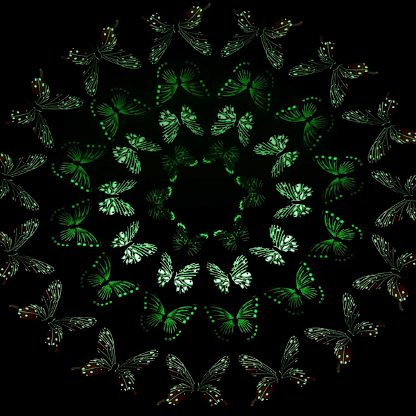 48 Lysende 3D Sommerfugl Vægdekorationer - Glow in The Dark Stickers til
