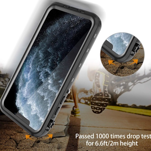 iPhone 11 Pro Max Vattentätt Robust Skal - Slimmad Design med Inbyggt Skärmskydd, Stöttåligt, 6.5\" (Svart&Grå) Svart&Grå iPhone 11 Pro Max