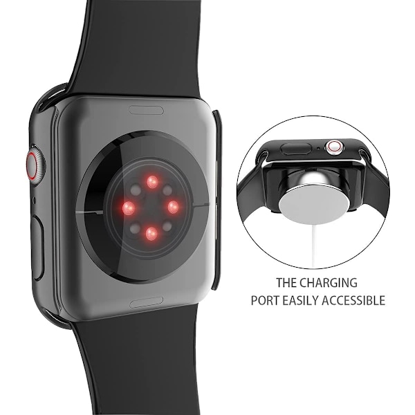 [2-pack] Vattentätt svart hårt skal med härdat glas kompatibelt med Apple Watch SE 2 (2024) SE Series 6 Series 5 Series 4 44mm, ultratunt skydd