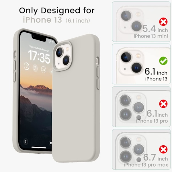 Kompatibelt med iPhone 13 Skal, Silikonskal med Slim Stötsäkert Mjukt Anti-Rep Mikrofiberfoder, 6,1 tum, White Stone White Stone