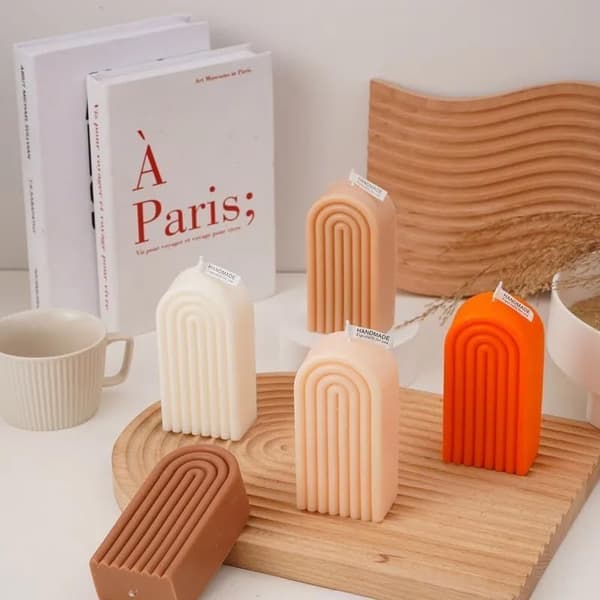 Lysforme - Silikoneform til lysfremstilling, DIY 3D-forme til sojavoks, bivoks, duftlys, Valentinsdagsgaver (Bølge Geometrisk Søjle)