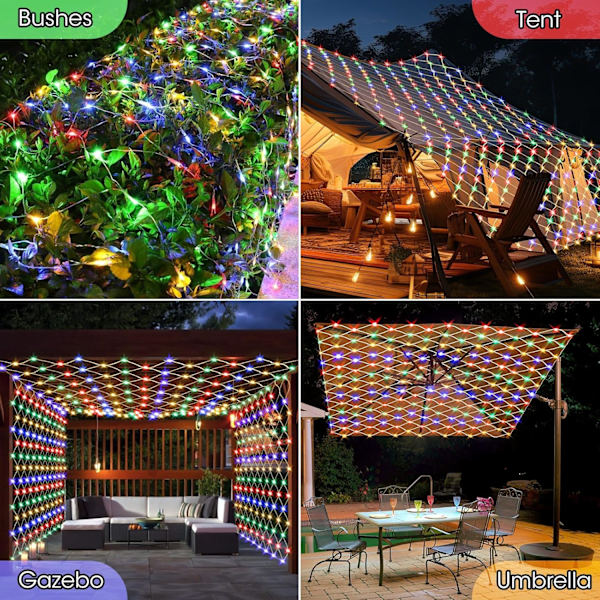 Gazebo Net Lights til udendørs brug, 10 x 10 fod julelysnet med 320 LED'er og 8 lystilstande, vandtætte, sammenkædelig pavillon-lyskæde til