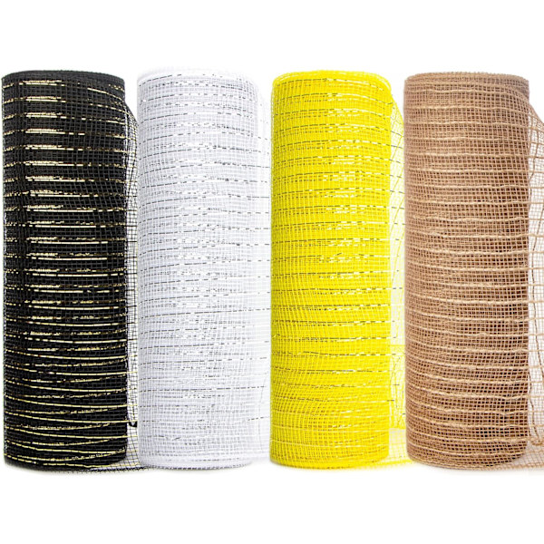 4 ruller Bumble Bee metallisk meshbånd, 10 tommer x 30 fod (10Yard) hver