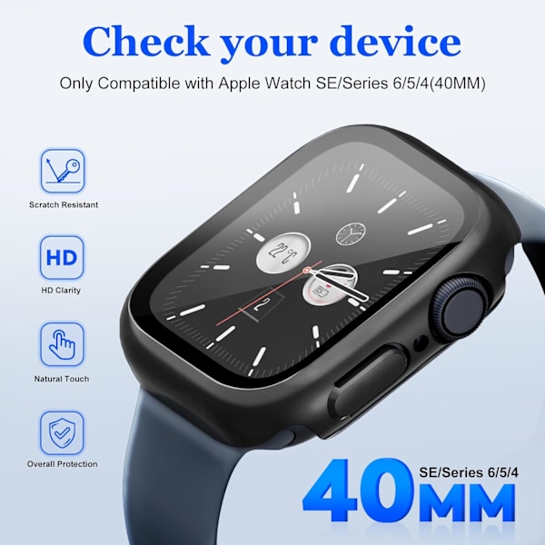 2-pack Vattentätt PC-fodral med skärmskydd i härdat glas Kompatibelt med Apple Watch SE/Series 6/5/4 40mm, Fulltäckande skydd, Anti
