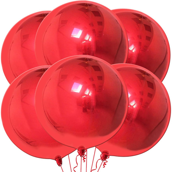 Stora röda metallballonger - 22 tum, paket med 6 | 360 graders 4D-sfär