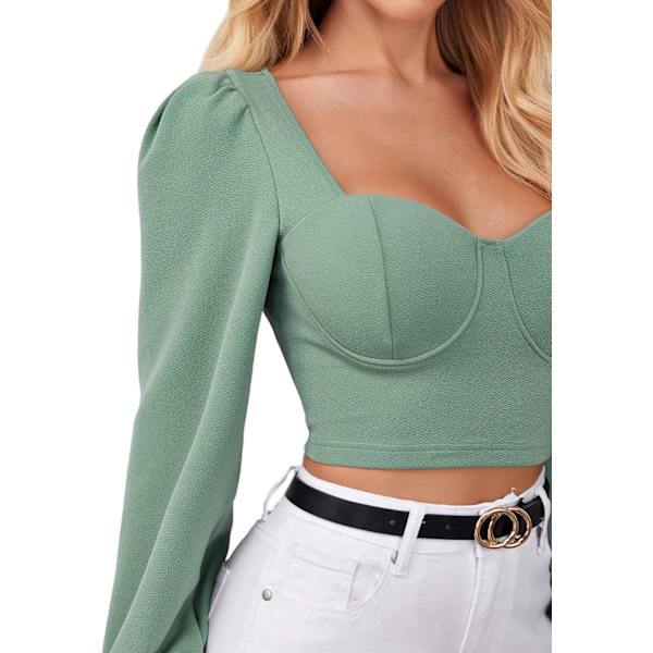 Elegant damebluse med hjerteformet utringning, lange ermer og kort topp