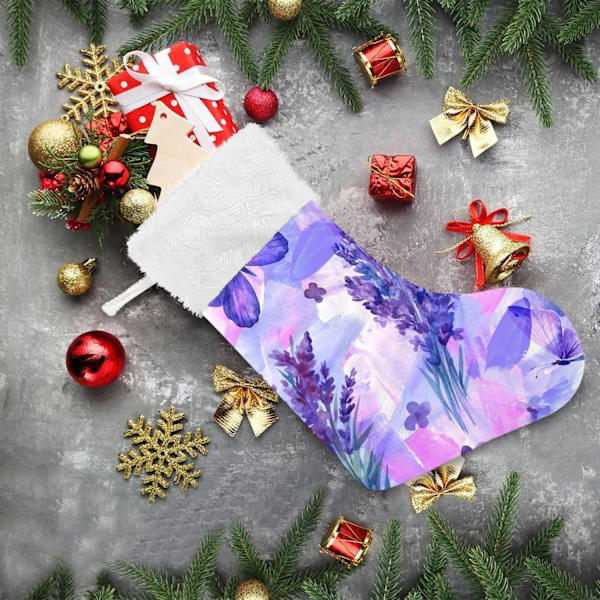 Julklapp, personliga julklappsstrumpor 2-pack Lila Lavendel Fjäril Blomma 45,7 cm Julstrumpor Hängande Ornament Eldstad för