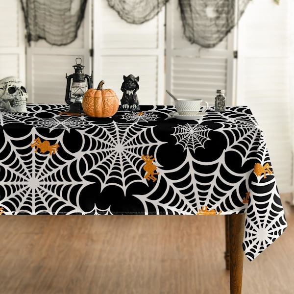 Halloween-duk 60x84 tommer rektangulær, Spier Web Pattern Cobweb Scary Theme Vaskbar Duk for Fest Piknik innendørs ecor Svart 60×8 Svart