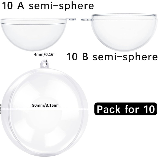 Gjennomsiktige plastpynt 10-pakning julepynt fyllbare kuler for DIY