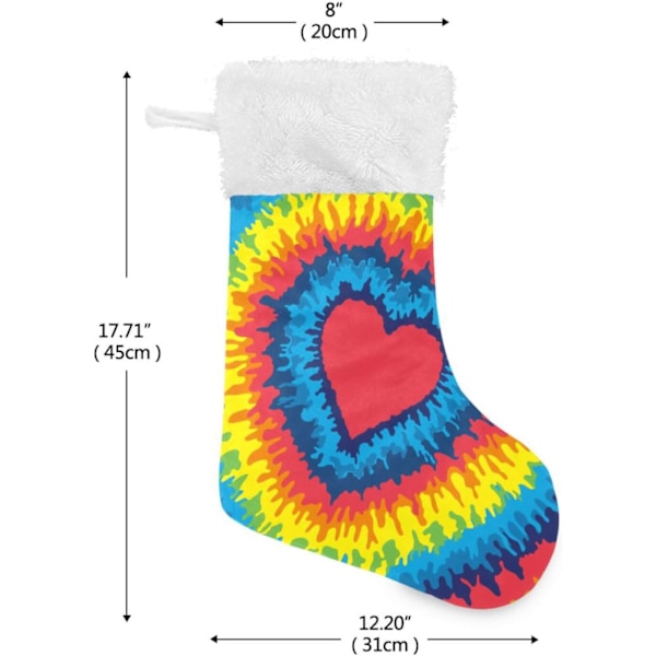 Julklapp, personliga julklappsstrumpor 2-pack Regnbåge Hjärta Tie Dye 45,7 cm Julstrumpor Hängande Ornament Eldstad för Träddekoration