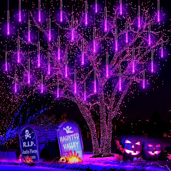Halloween Lys Udendørs, Meteorskur Lys 12 tommer 8 Rør Icicle Fairy String Lys til Juledekorationer Træfest Have, UL Stik,