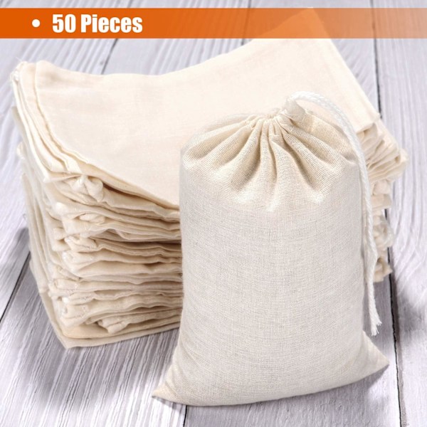 50 stk Musselinposer Bomull Snøretrekkposer Sachet Bag for Hjem