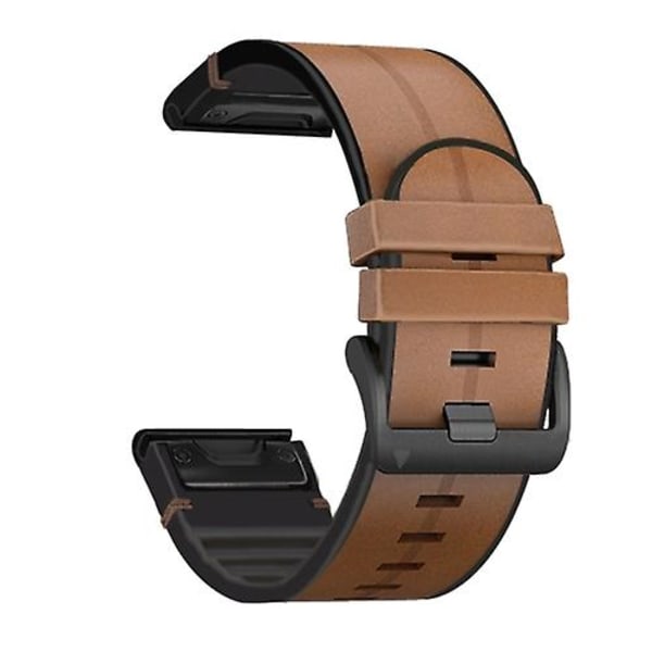 For Garmin Fenix 7x Silikone + Læder Quick Release Rem Brown