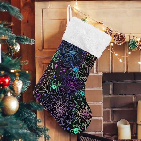 Julklapp, personliga julklappsstrumpor 2-pack Halloween Spindelnät Spindel 45,7 cm Julstrumpor Hängande Ornament Eldstad för träd