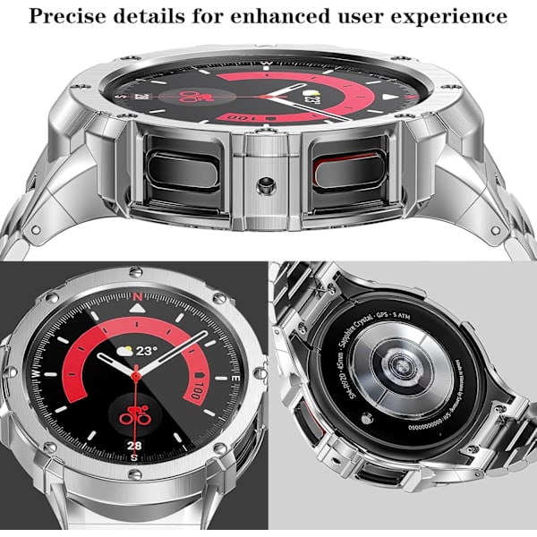 Rustfrit stålkasse og remme kompatibel med Galaxy Watch 5 Pro remme 45mm (2022), justerbar solid metalbeskytter robust cover rem til ur