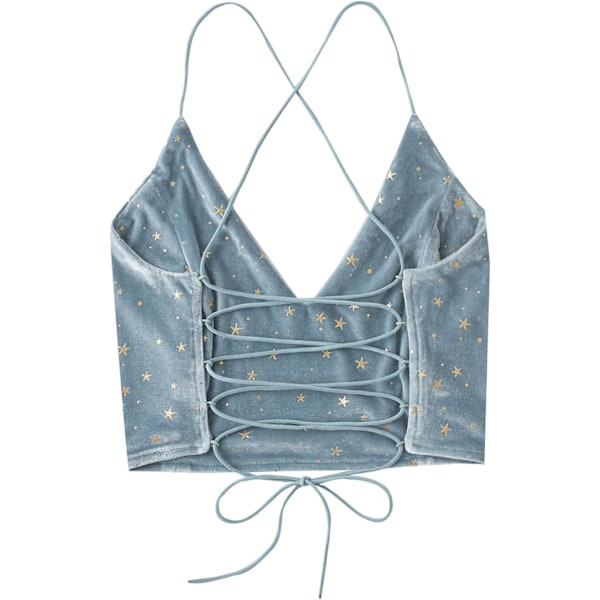 Kvinners fløyels Galaxy Print Crisscross Back Spaghetti Strap Crop Cami Top