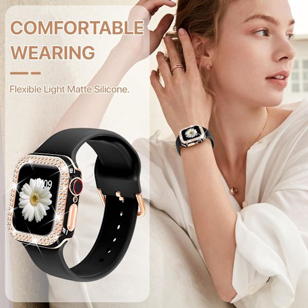 Kompatibel med Apple Watch-rem med glitter-bumper-etui, til kvinder