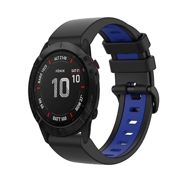 Til Garmin Fenix 6x Pro 26mm Silikone Sports Tofarvet Rem Black-Blue