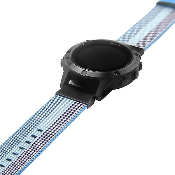 För Garmin Fenix 5 Snabbkoppling Nylon Klockarmband PDW Lake Blue
