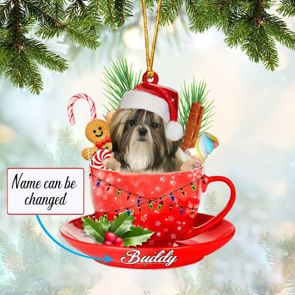 Shih Tzu Custom Dog in Cup Merry Christmas Akryl Ornament, Custom Dog