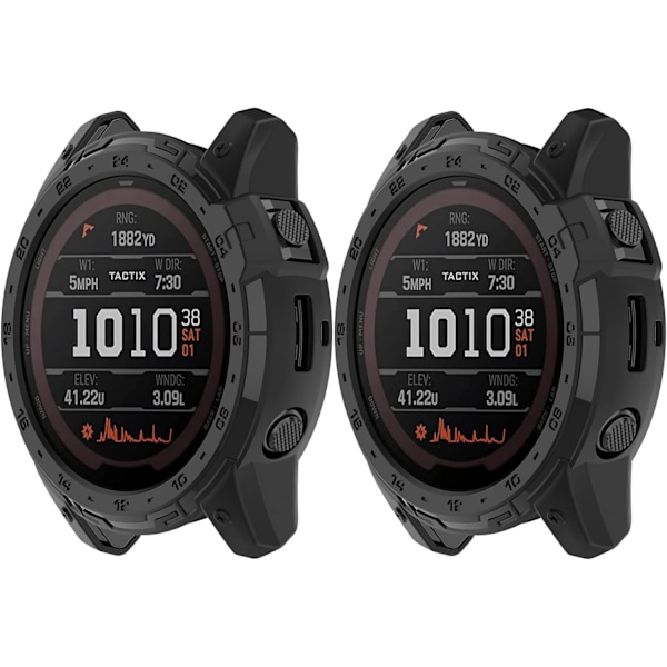 2-pack Tactix 7 Klockfodral Kompatibla med Garmin Tactix 7/7 Pro, Robust Skyddsfodral, Inget Skärmskydd (Svart+Svart) Svart