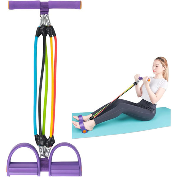 Hme Wrkut Pedal - 5 Tube Arm Stretching Eercise Band Pull Rpe Fitness Equipment Purple Purple