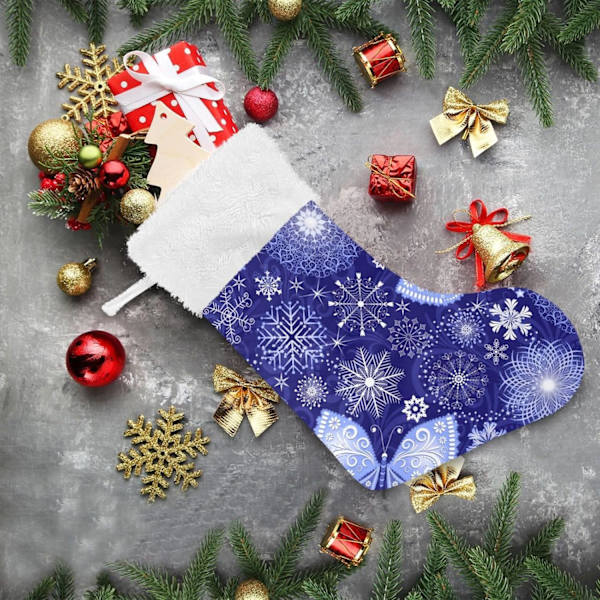 Julklapp, Personliga Julklappsstrumpor 2-pack Vit Snöflinga Blå Jul 45,7 cm Julstrumpor Hängande Ornament Eldstad