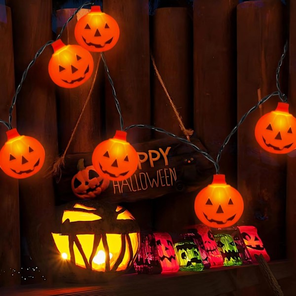 8,5FT Halloween Pumpa Ljusslinga - Inomhus & Utomhus Ljus med 10 Varma LED-Ljus, Hängande Pumpa Ljus Perfekt för Halloweenfester,