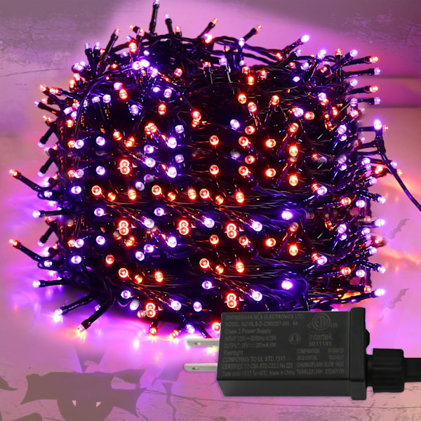 Halloween ljusslingor utomhus inomhus, lila och orange 217Ft 600LED 8 lägen gotiska hem ljusslingor för orange/lila 600Led