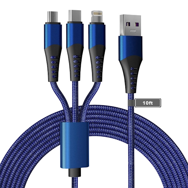 Multi 3 i 1 USB lang opladerkabel, 3M\\/10Ft 6A Pd Fast