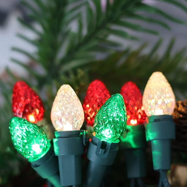 LED-ljusslinga för utomhusbruk, flerfärgade glas C3-lampor, 50 st, julbelysning, ETL-certifierad, för inomhus- och utomhusbruk, för julgran, helgdagar, röd