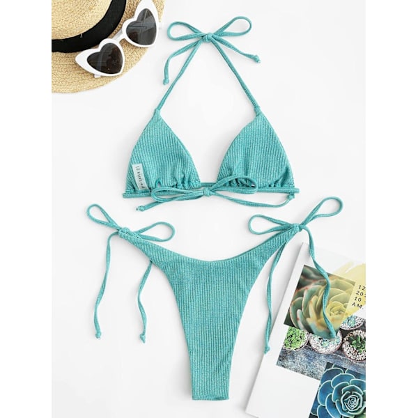 Kvinde 2-delt sexet halterneck glitter metallisk bikini badedragt slangeskindsprint