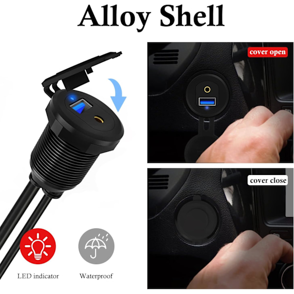 Alloy USB 3.0 Aux Dc3.5Mm Port Bilmontering Flush Kabel