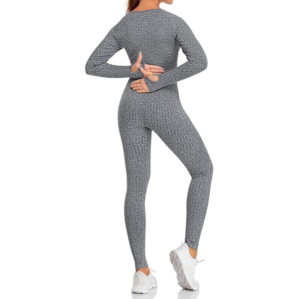 Sömlös yogasett 2 delar för kvinnor långärmad träningskläder gym crop tops
