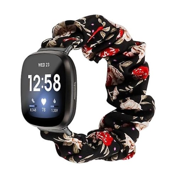 Universell hårslinga i tyg för Fitbit Versa 4 / Sense 2 Black Floral