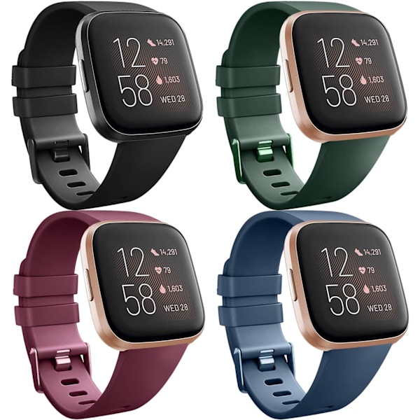 [4-pakning] Silikonremmer for Fitbit Versa - Justerbare erstatningstilbehør