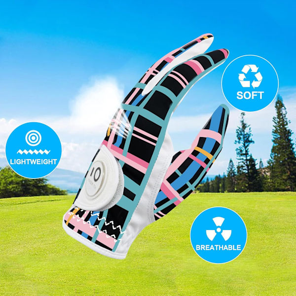 Golfhandskar Dam Vänster Hand Höger - Cabretta Läder med Bollmarkör (Fashion Mönster, 1 Par)