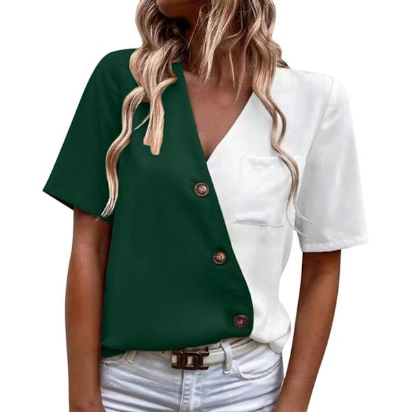 Kvinde Sommer V-hals Chiffon Fashion Kollision Kortærmet Skjorte Top