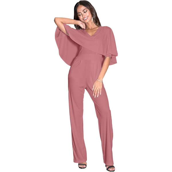 Dam långbyxor Cape kortärmad V-ringad fickor Jumpsuit Romper