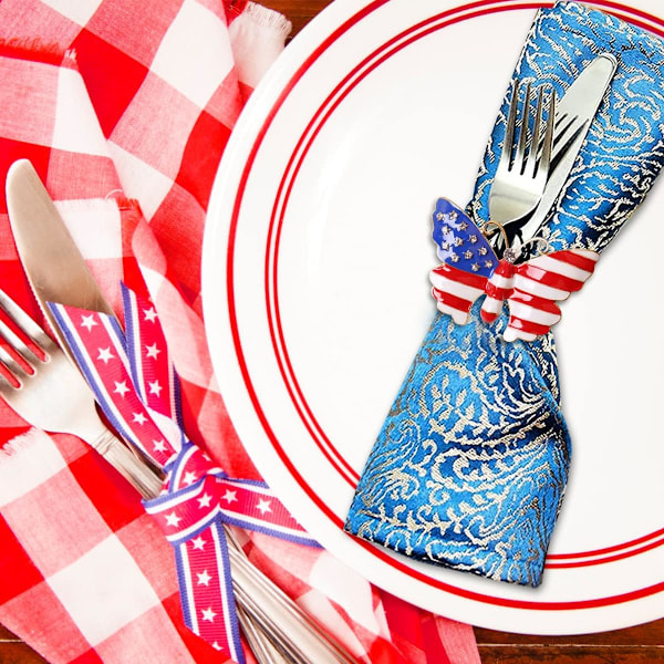 Patriotiske servietringe, 4. juli amerikansk flagdesign servietringholder,