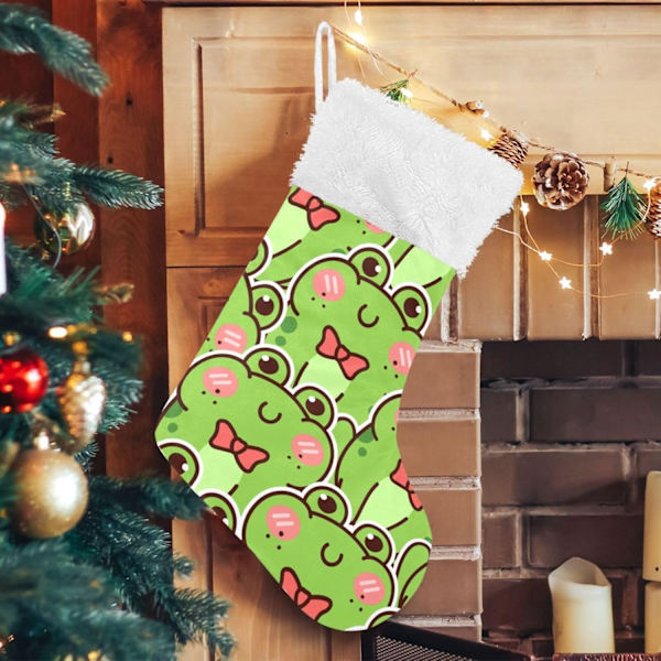 Julklapp, personliga julklappsstrumpor set med 2 söta grodor gröna djur 45,7 cm julstrumpor hängande prydnad spis för bygg