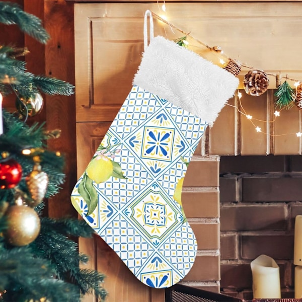 Julklapp, Personliga Julklappsstrumpor 2-pack Lemon Boho Limin 45,7 cm Julstrumpor Hängande Ornament Kamin för Träddekoration