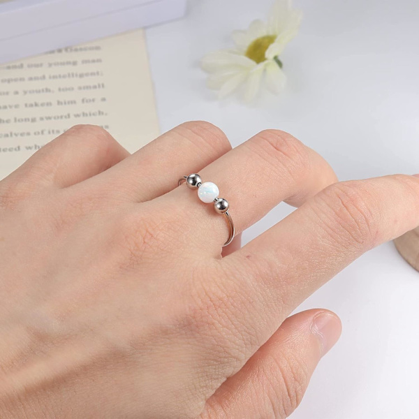 925 Sterling Silver Ångest Ring - Pärlor Roterar Fidget Spinner Ringar