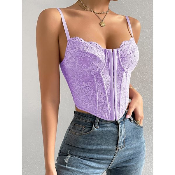 Dam Spets Bustier Korsett Topp Spaghetti Armband Criss Cross