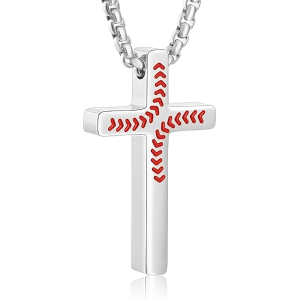 Poikien miesten baseball-ristikaulakoru, ruostumattomasta teräksestä valmistettu ristikoruriipus 16\"/22\"/22\" baseball-tarvikkeet kristillinen korulahja