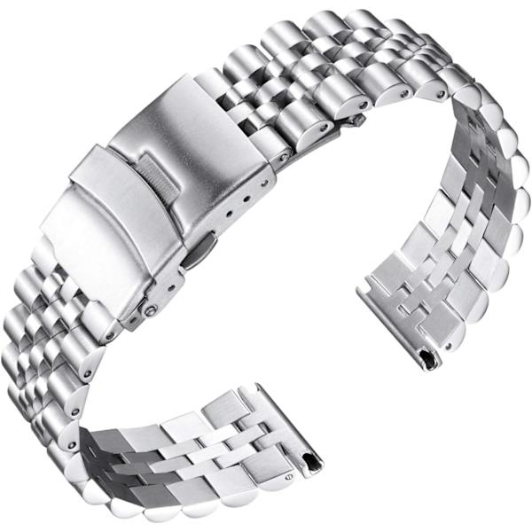 Rustfrit urrem i rustfrit stål til herreur og dameure med dobbelt foldelås - 18mm 20mm 22mm 24mm 26mm i sølv,
