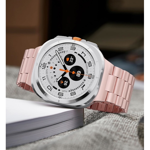 Galaxy Watch Ultra-reimer, sømløs metallrem i rustfritt stål for Galaxy Watch 7 Ultra-reim 47 mm, menn og kvinner, rosarosa