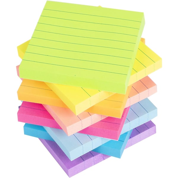 8-pack linjerade självhäftande lappar - 3x3 tum linjerade post-it-lappar, 82 ark/block