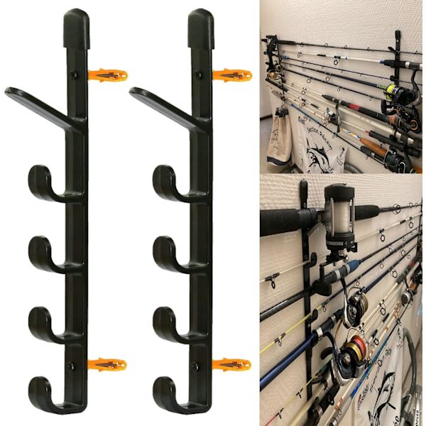 Veggmontert fiskestangstativ - Oppbevaringsholder for garasje og hytte
